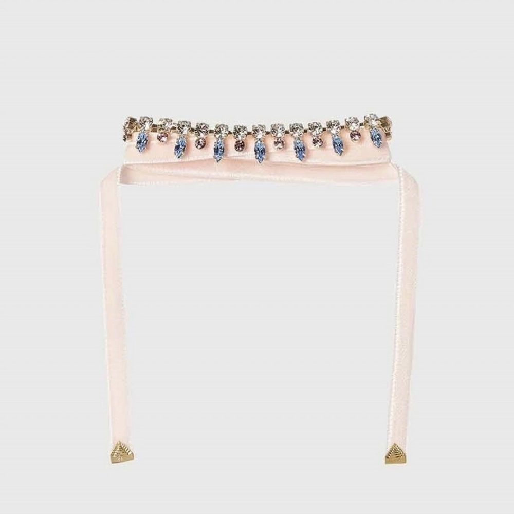 Almarow Gigi‎ Pink Choker Necklace 18K Gold And Couture Velvet